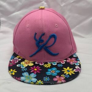 Floral Brim Pink Kids Cap with Blue Logo